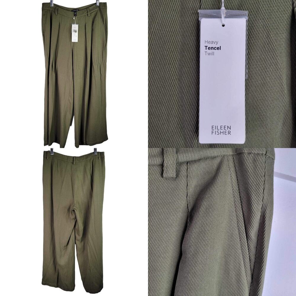Eileen Fisher Pants Trouser Wide Leg Tencel Stretch Size 12 P Pockets Green New - Picture 2 of 11